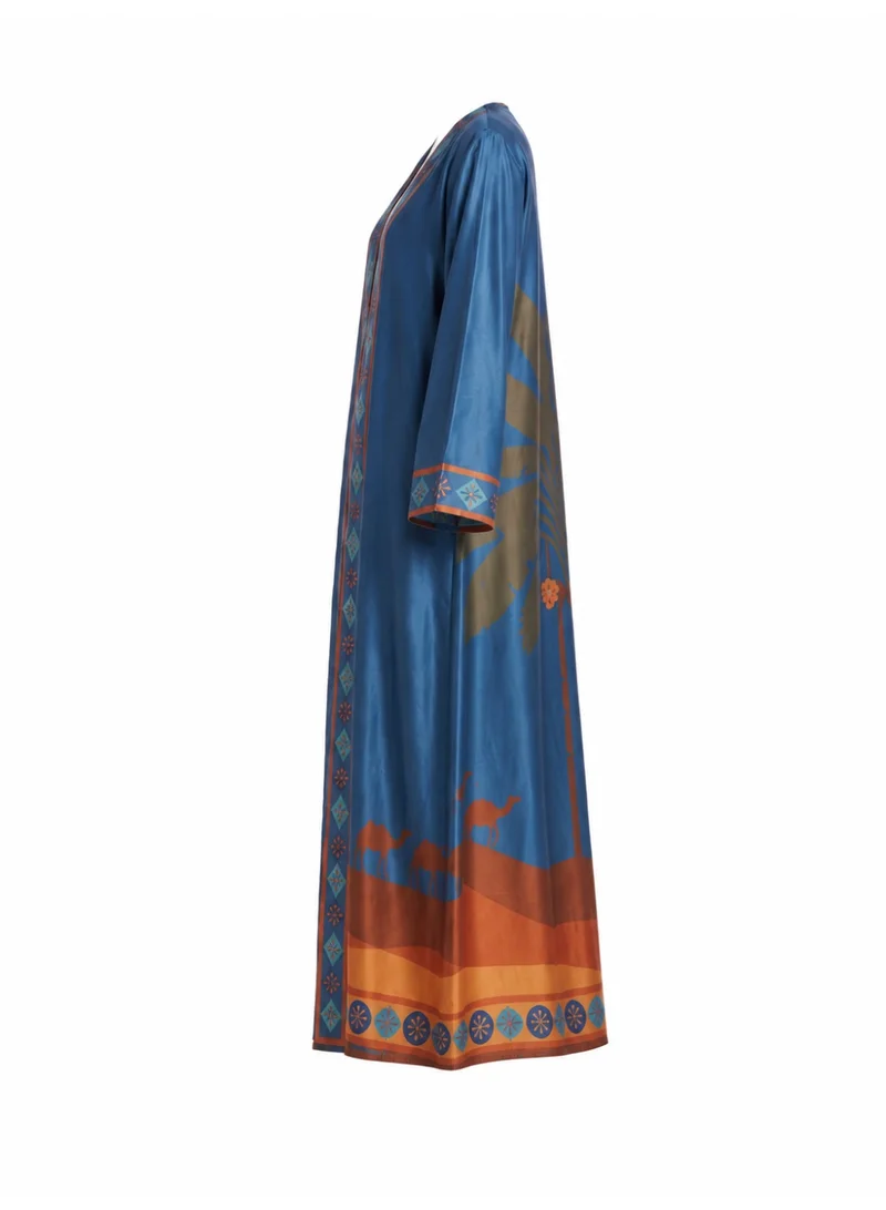 Amnad International  Luxury Printed Silk Abaya for Women with Matching Hijab – Open & Closed Style Maxi Kaftan, Sizes 52-60 inches for Women | Best Price UAE
