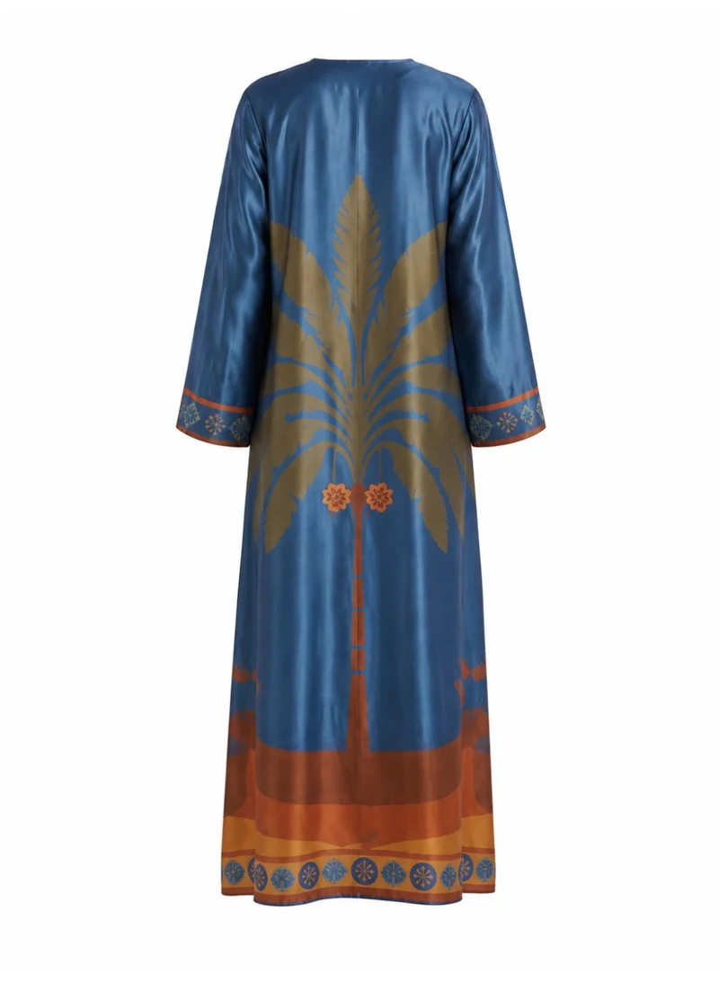 Amnad International Luxury Printed Silk Abaya for Women with Matching Hijab – Open & Closed Style Maxi Kaftan, Sizes 52-60 inches