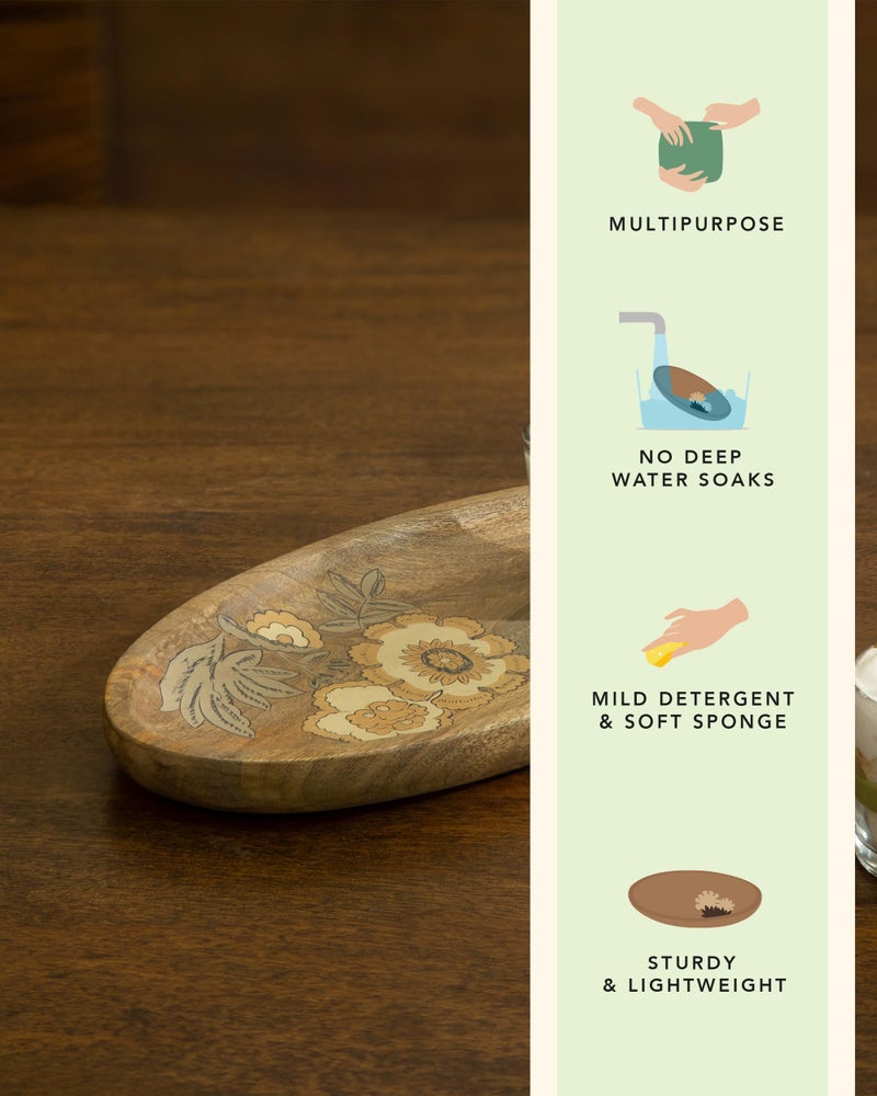 EllementryFleur D'or Platter Large| Elegant Serving Platter with Wooden Board for Home & Dining | Stylish Serveware for Snacks, Appetizers, Fruits, and Desserts - Image 5