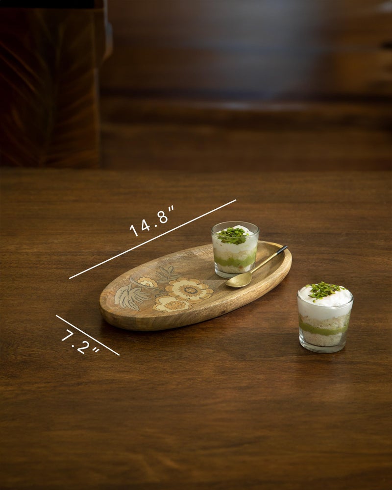 EllementryFleur D'or Platter Large| Elegant Serving Platter with Wooden Board for Home & Dining | Stylish Serveware for Snacks, Appetizers, Fruits, and Desserts - Image 3