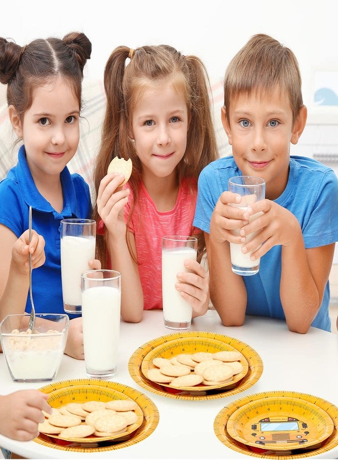 Whaline 50Pcs Back to School Paper Plates Scales Book School Bus Prints Round Disposable Plates 9Inch & 7Inch Yellow Decorative Tableware for First Day of School Party Supplies Table Decorations - Image 4