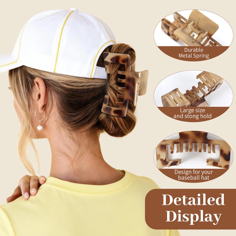 Interesse 4 PCS Large Hair Clips for Baseball Cap, Tortoise Shell Adjustable Hats Claw Clips for Women Girls, Non-Slip Strong Hold Trucker Hat Hair Claw Clips for Thick Thin Hair, Gift Hair Accessoires - Image 3