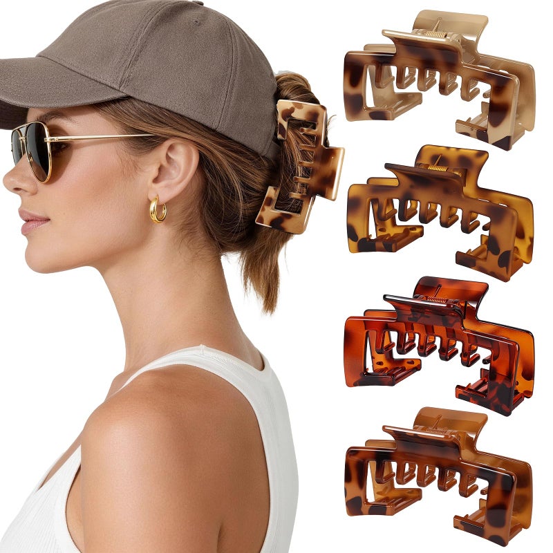 Interesse 4 PCS Large Hair Clips for Baseball Cap, Tortoise Shell Adjustable Hats Claw Clips for Women Girls, Non-Slip Strong Hold Trucker Hat Hair Claw Clips for Thick Thin Hair, Gift Hair Accessoires - Image 1