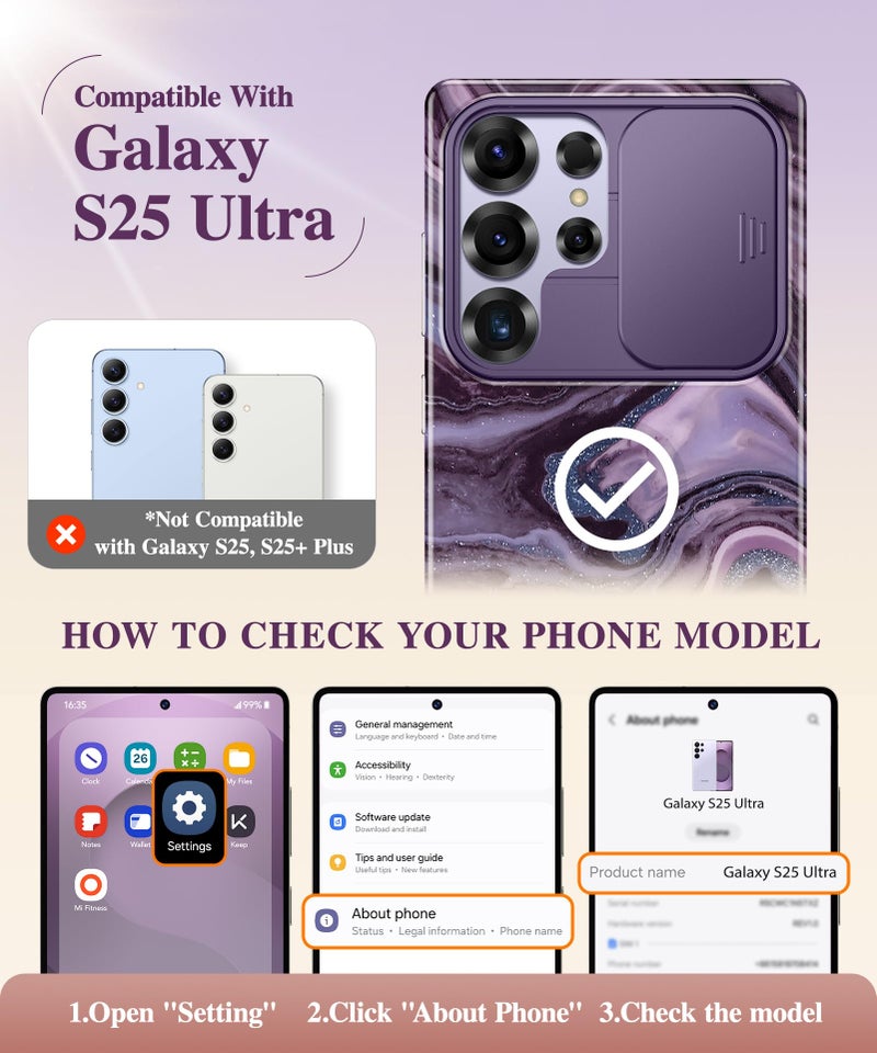 GVIEWIN for Samsung Galaxy S25 Ultra Case with Slide Camera Cover, [Screen Protector] [Shockproof Military Grade Drop Protection] Marble Slim Fit Hard PC Phone Cover S25 Ultra 6.9" 2025 (Quicksand) - Image 2