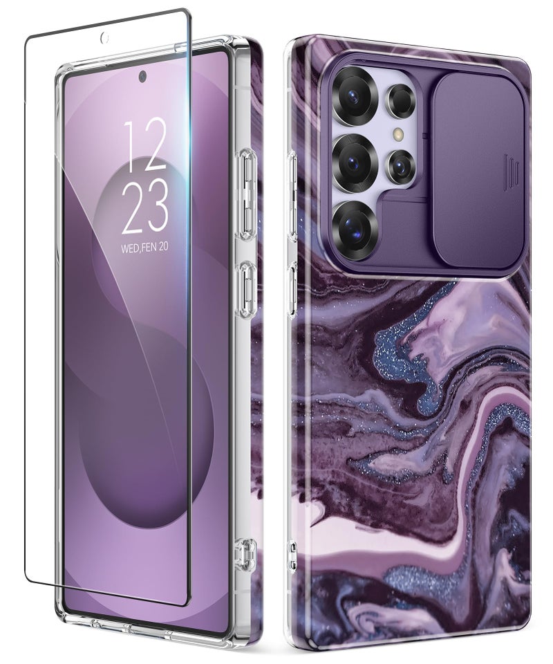 GVIEWIN for Samsung Galaxy S25 Ultra Case with Slide Camera Cover, [Screen Protector] [Shockproof Military Grade Drop Protection] Marble Slim Fit Hard PC Phone Cover S25 Ultra 6.9" 2025 (Quicksand) - Image 1
