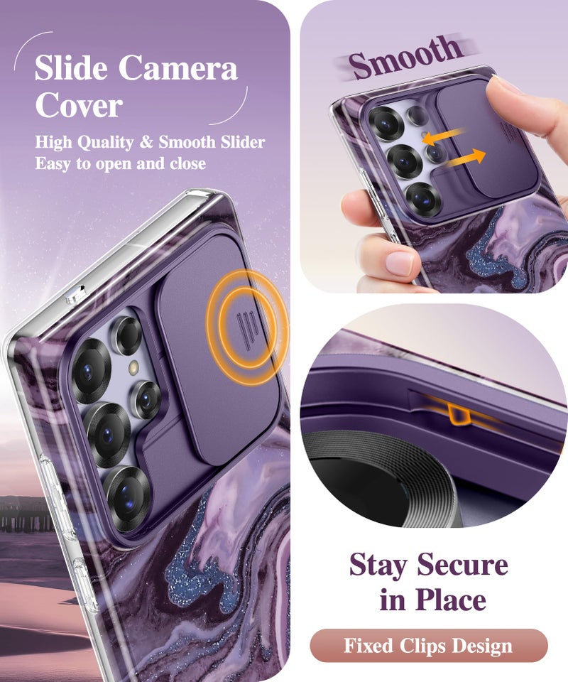 GVIEWIN for Samsung Galaxy S25 Ultra Case with Slide Camera Cover, [Screen Protector] [Shockproof Military Grade Drop Protection] Marble Slim Fit Hard PC Phone Cover S25 Ultra 6.9" 2025 (Quicksand) - Image 3