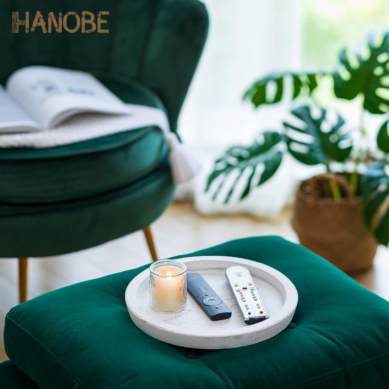 Hanobe Rustic Wooden Serving Tray Round Wood Decorative Tray Rustic White Set of 2 Centerpiece Candle Holder Trays Farmhouse Ottoman Tray for Kitchen Counter Home Decor for Coffee Table - Image 4