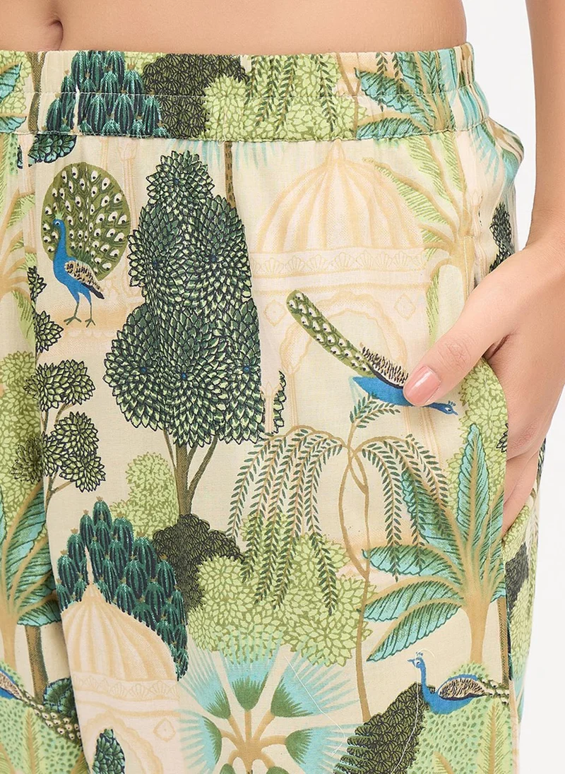 Clovia Green Clovia Graphic Print Kurta Top & Pyjama Set in Light Green - 100% Cotton for Women | Best Price UAE