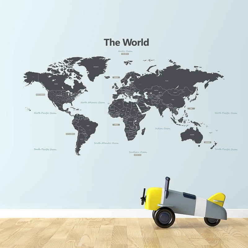 DECOWALL DLT-1609GF Modern Flag Grey World Map Kids Wall Stickers Wall Decals Peel and Stick Removable Wall Stickers for Kids Nursery Bedroom Living Room (XLarge) d?cor, Flag Grey(xlarge) - Image 3