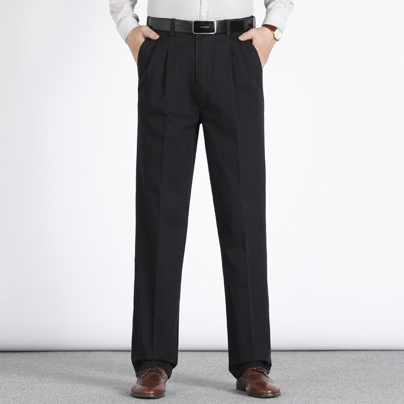 Summer Thin Middle-Aged Men'S Casual Pants Double Pleated High-Waisted Straight Loose Dad Men'S Pants Dad Long Pants - Image 1