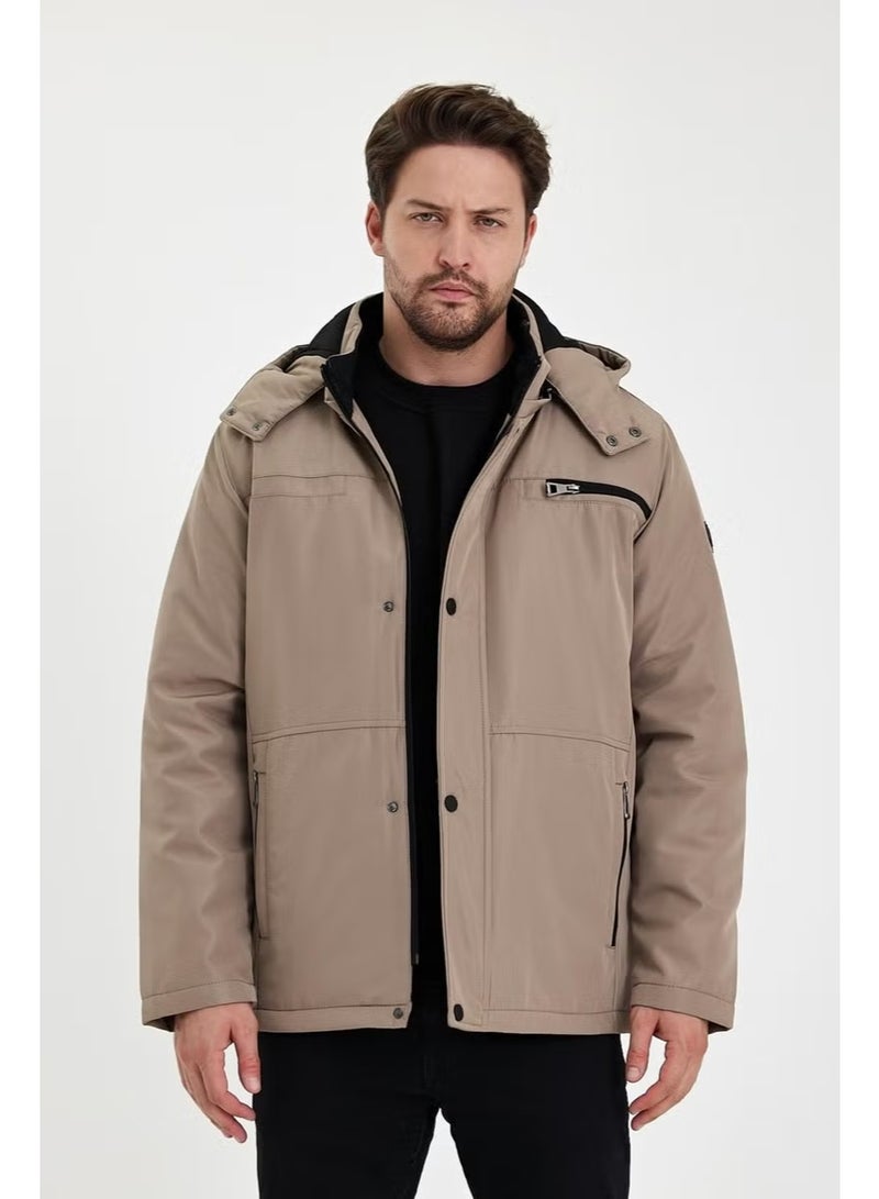 Sivaist Cream Thick Fur Lined Detachable Hooded Zipper Pocket Wind and Waterproof Jacket&Coat - Image 2