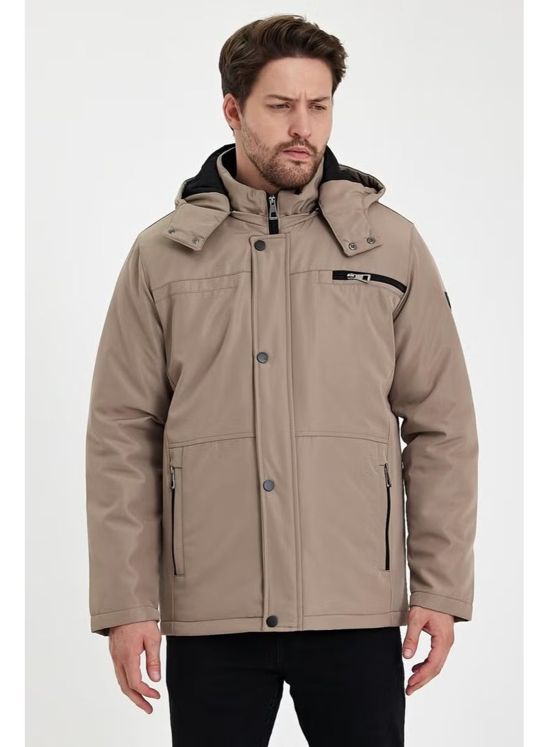 Sivaist Cream Thick Fur Lined Detachable Hooded Zipper Pocket Wind and Waterproof Jacket&Coat - Image 1