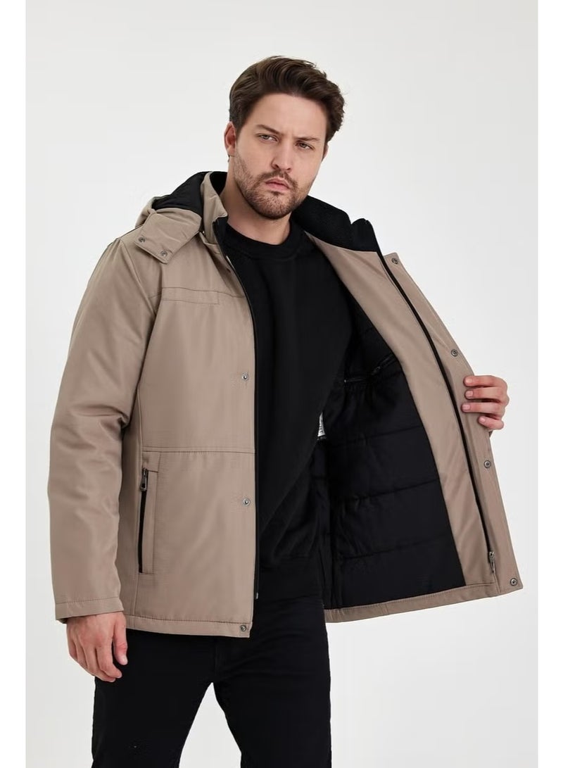 Sivaist Cream Thick Fur Lined Detachable Hooded Zipper Pocket Wind and Waterproof Jacket&Coat - Image 3