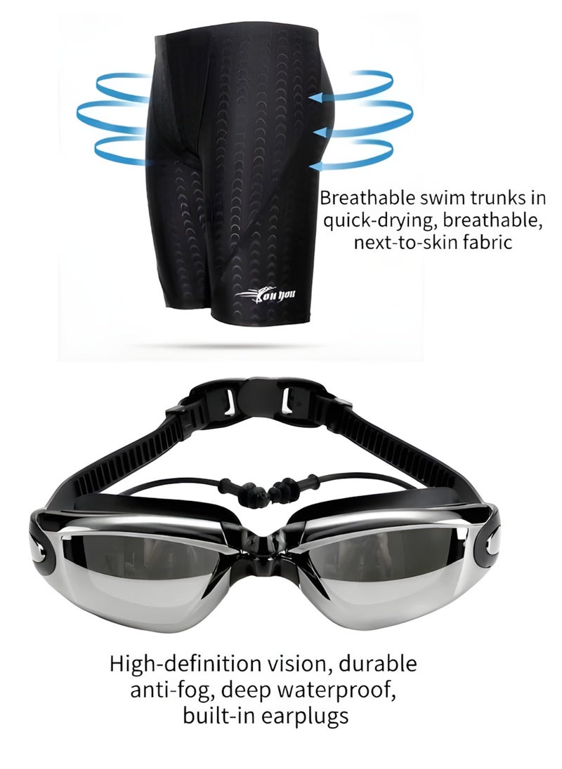 YouYou 7 Pcs Swimming Set，Swimwear Swim Goggles Swim Jammers Swim Caps Nose Clip Earplugs Waterproof Bag Case，Durable Flexible and Skin Friendly Swimming Set，Suitable for Adult Men Women Teenagers Beginners Professionals  - Image 2