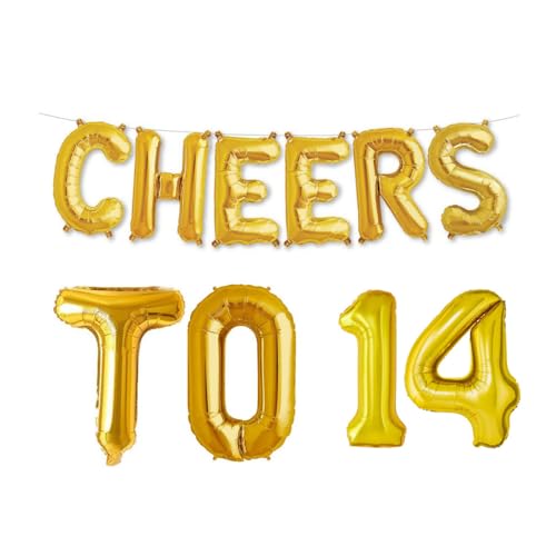Balloonistics Cheers to Fourteen Foil Balloon Combo Number 14 Foil balloon for Birthday and Anniversary - Image 1