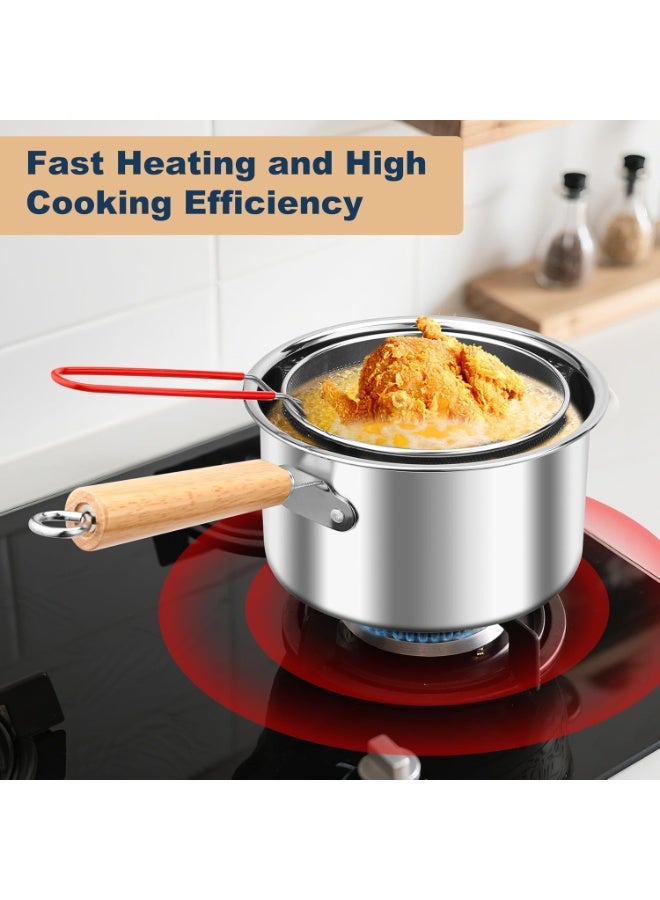 Angju Deep Fryer Pot with Basket and Handle, Stainless Steel Oil Strainer Pot with Lid, Small Tempura Deep Frying Pot, Portable Food Cooking Pot for Frying Fish Shrimp Chicken and Fries - Image 4