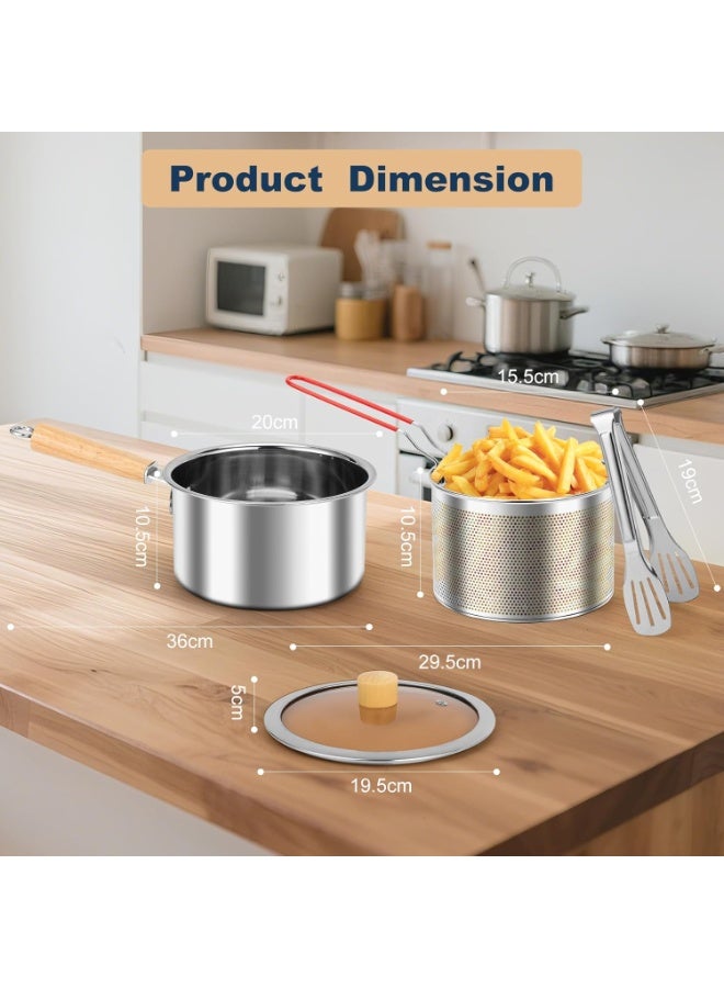 Angju Deep Fryer Pot with Basket and Handle, Stainless Steel Oil Strainer Pot with Lid, Small Tempura Deep Frying Pot, Portable Food Cooking Pot for Frying Fish Shrimp Chicken and Fries - Image 2