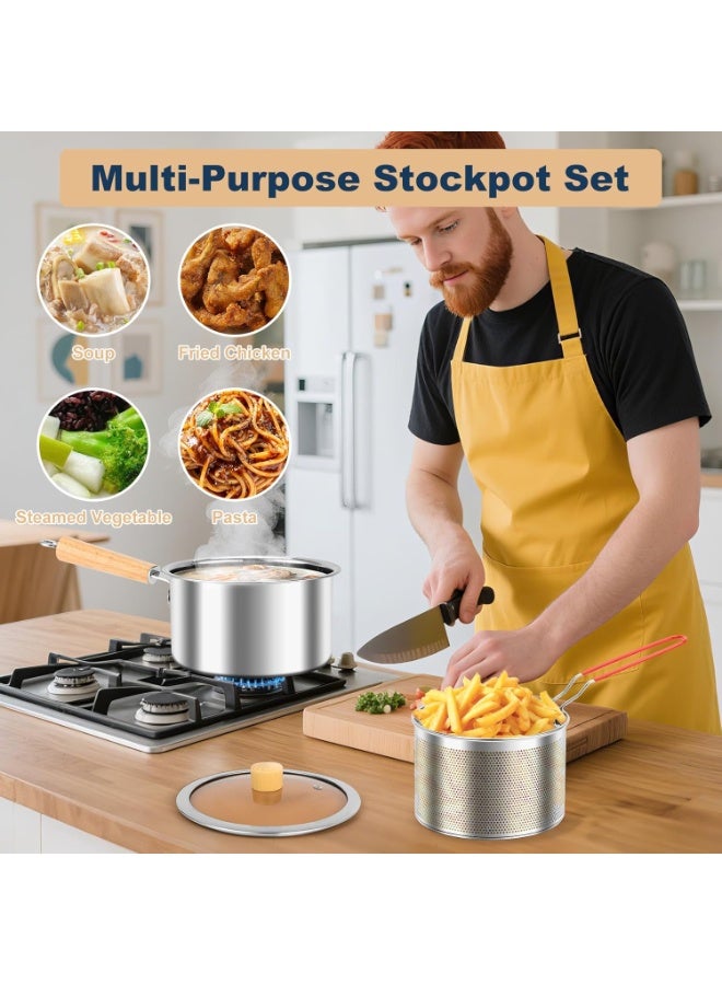 Angju Deep Fryer Pot with Basket and Handle, Stainless Steel Oil Strainer Pot with Lid, Small Tempura Deep Frying Pot, Portable Food Cooking Pot for Frying Fish Shrimp Chicken and Fries - Image 3