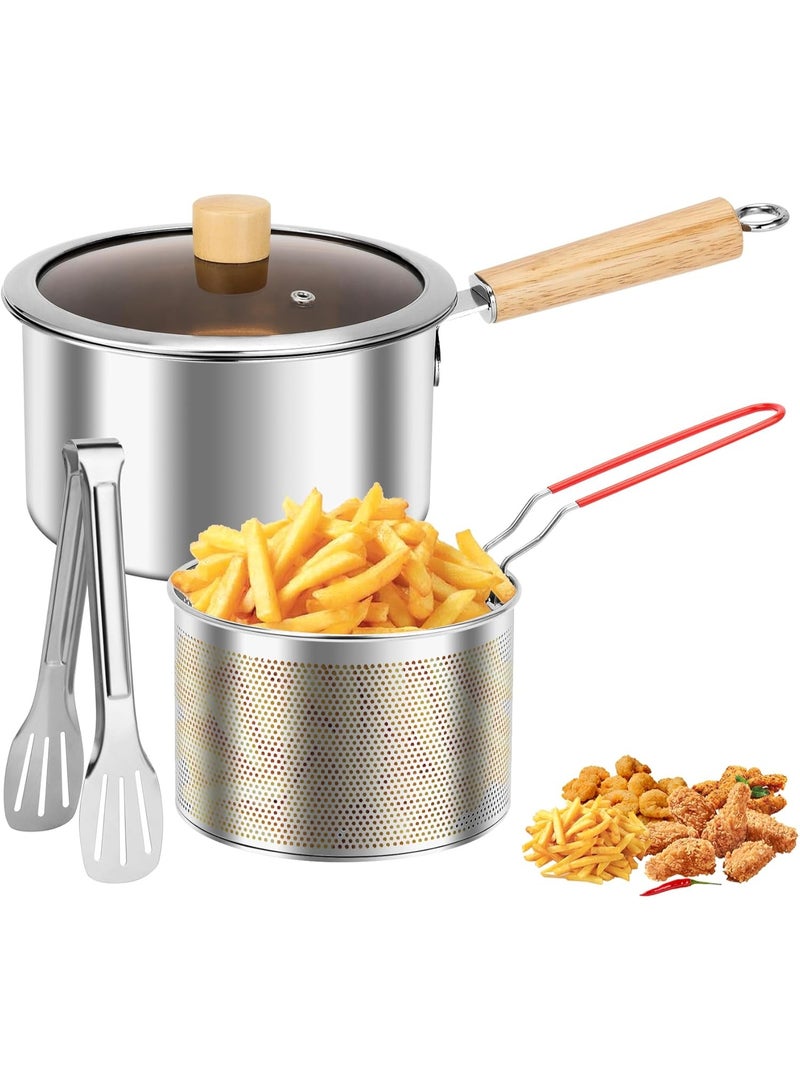 Angju Deep Fryer Pot with Basket and Handle, Stainless Steel Oil Strainer Pot with Lid, Small Tempura Deep Frying Pot, Portable Food Cooking Pot for Frying Fish Shrimp Chicken and Fries - Image 1