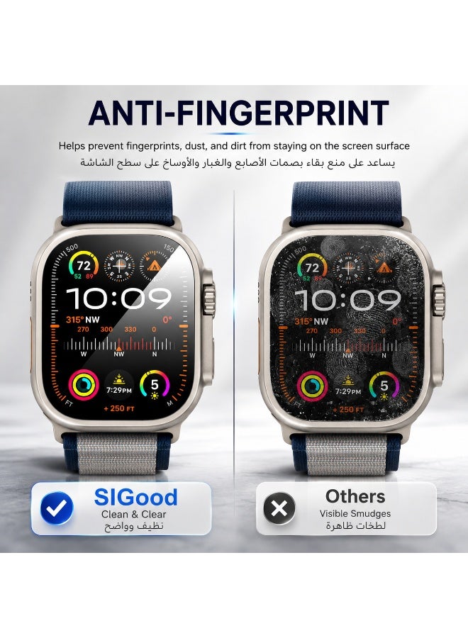 SIGood 2 Pack Screen Protector for Apple Watch Ultra 3/2/1 49mm, 3D Full Coverage Tempered Glass Film, HD Clear Sensitive Touch, Anti-Fingerprint, Auto Dust Removal Easy Install Kit - Image 5