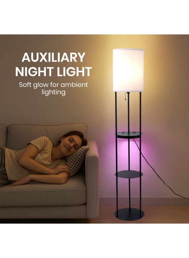 YATAI LIGHTING Modern LED Floor Lamp 62-Inch, 3-Color Dimming (3000K-4000K-6000K), Black Iron & Fabric Lamp with E27 Bulb, Pull Chain Switch, Dual USB Charging Ports for Bedroom & Living Room - Image 5