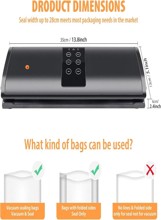AROAQ Vacuum Sealing Machine, Automatic Vacuum Air Sealing System for Food Savers, Double Pump, Dry & Moist Food Modes, Compact Food Vacuum Sealer with 10 BPA-Free Seal Bags for Meat, Vegetable, Fruit - Image 3