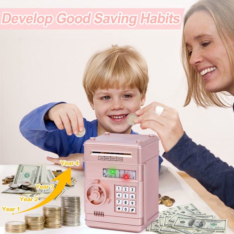 Refasy Piggy Bank Toy,Kids Toys Electronic Piggy Bank for Boys Girls Kids Safe ATM Bank Cash Coin Can for Children Money Bank Toys Money Saving Box Birthday Gift for Kid Age 3-12 (Rose Gold) - Image 2