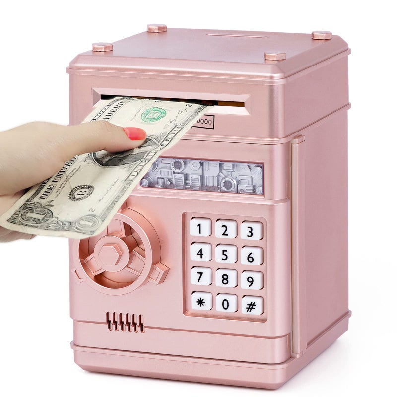 Refasy Piggy Bank Toy,Kids Toys Electronic Piggy Bank for Boys Girls Kids Safe ATM Bank Cash Coin Can for Children Money Bank Toys Money Saving Box Birthday Gift for Kid Age 3-12 (Rose Gold) - Image 1