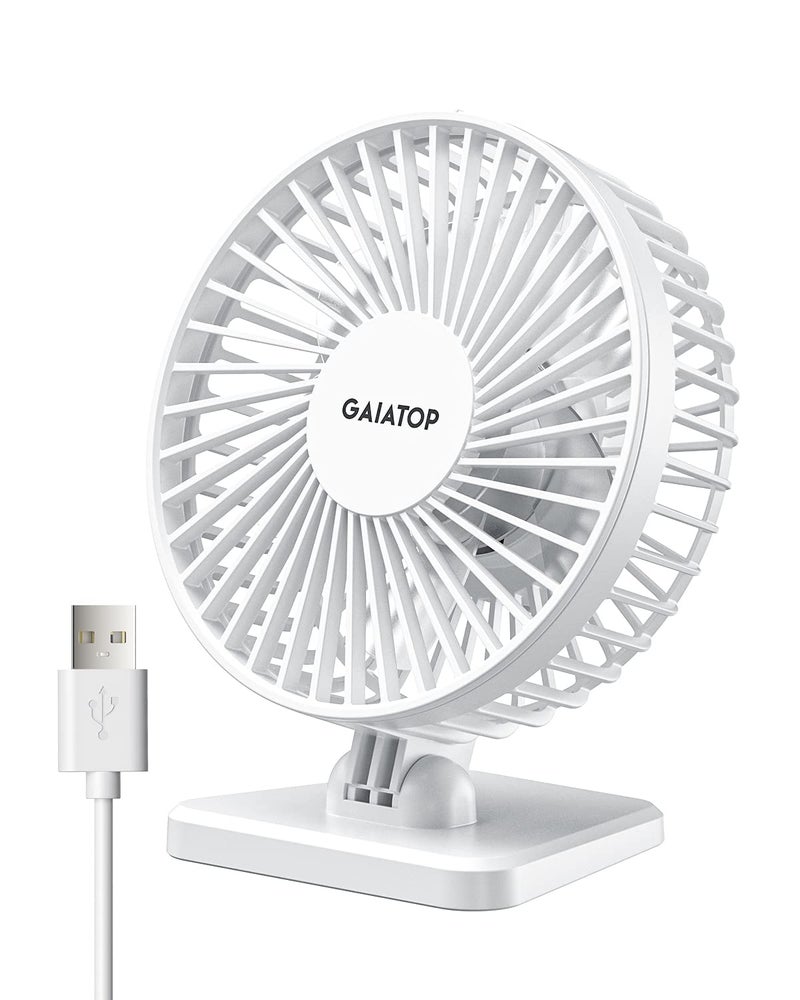 Gaiatop USB Desk Fan Small But Powerful Personal Portable Quiet 3 Speeds Adjustable Mini Table Desktop fan for Cooling Home Office Car Summer Travel Gifts White