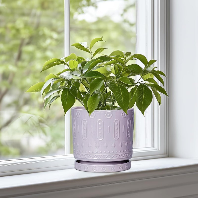 Eightpot 6 Inch Ceramic Planter Pot Plant Pot with Drainage Hole and Saucer, Round Large Flower Pot for Indoor Plants Outdoor Garden Planter Pot, Purple - Image 3
