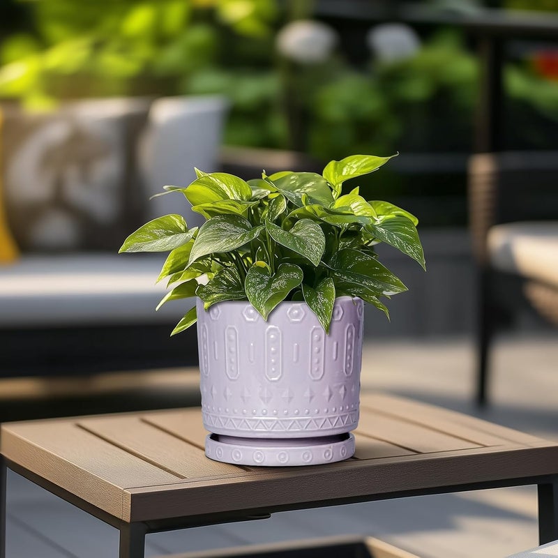 Eightpot 6 Inch Ceramic Planter Pot Plant Pot with Drainage Hole and Saucer, Round Large Flower Pot for Indoor Plants Outdoor Garden Planter Pot, Purple - Image 4