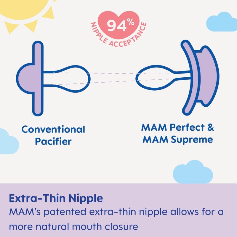 MAM Perfect Night Baby Pacifier, Patented Nipple, Glows in The Dark, 2 Pack, 0-6 Months, Girl, Designs May Vary - Image 4
