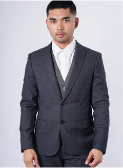 Men’s Checked Double Front Pockets Blazer in Mid Grey