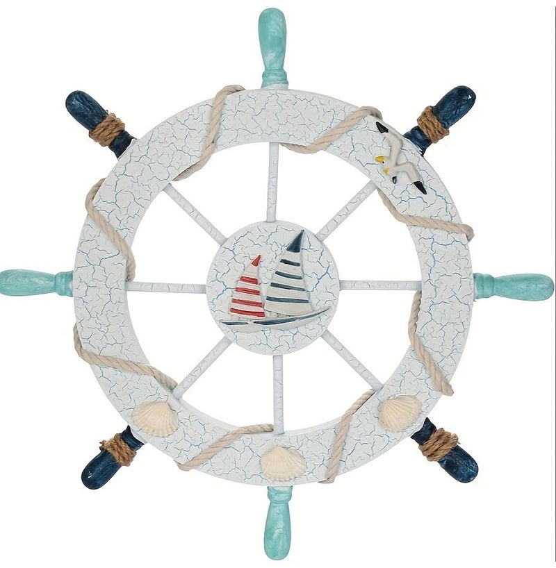 Boat Wooden Ship Steering Wheel Wall Decor Nautical Beach Art - Image 3