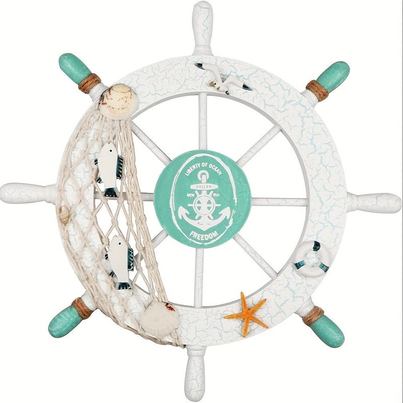 Boat Wooden Ship Steering Wheel Wall Decor Nautical Beach Art - Image 5