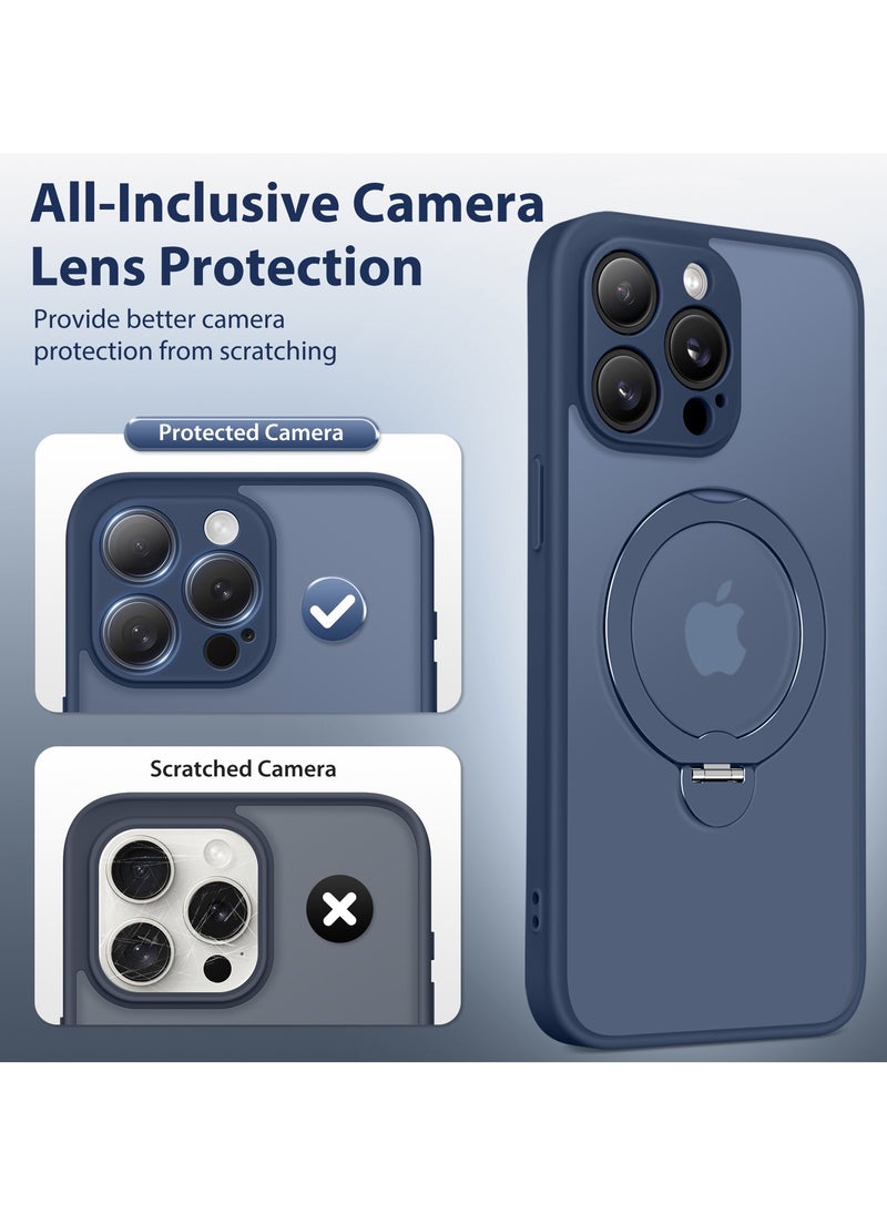 تونجيت - جراب هاتف مغناطيسي لجهاز iPhone 14 Pro بتصميم حامل غير مرئي دوار بزاوية 360°، هيكل كامل مقاوم للصدمات والسقوط، جراب حماية شفاف عالي المتانة، متوافق تمامًا مع MagSafe، باللون الأزرق البحري. - Image 1