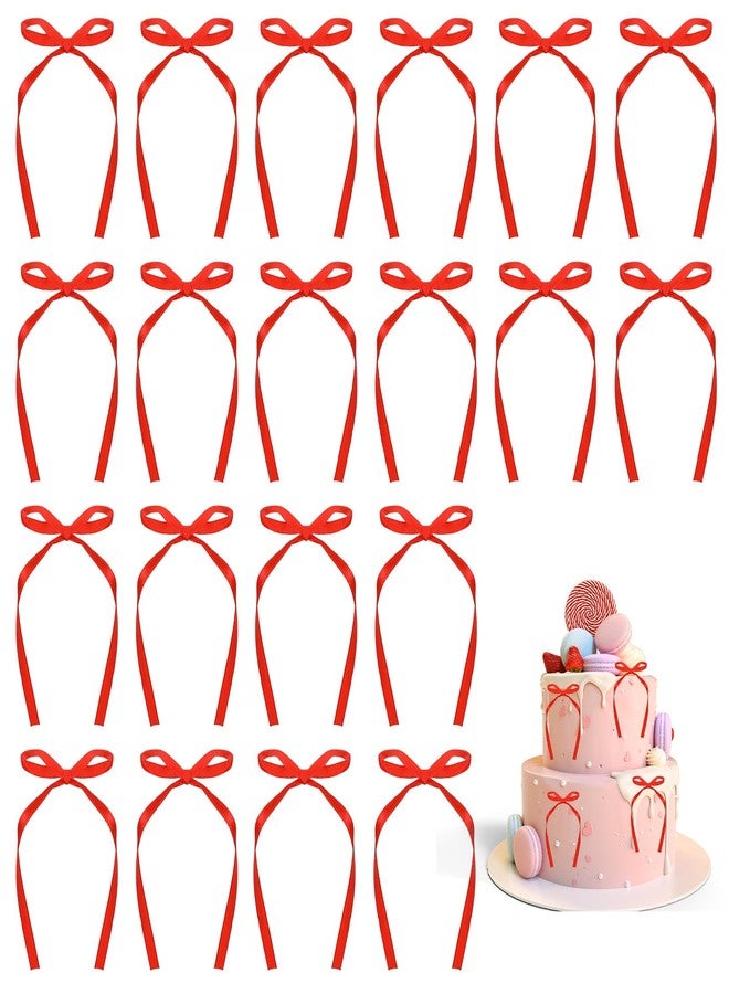 ValueBargain 20Pcs Red Bows for Cake, Red Bow for Cake Topper Bows Ribbon Bow Decorations for Birthday Wedding Christmas Tree Party Supplies, Perfect for Birthday Party, Easy to Use - Image 1