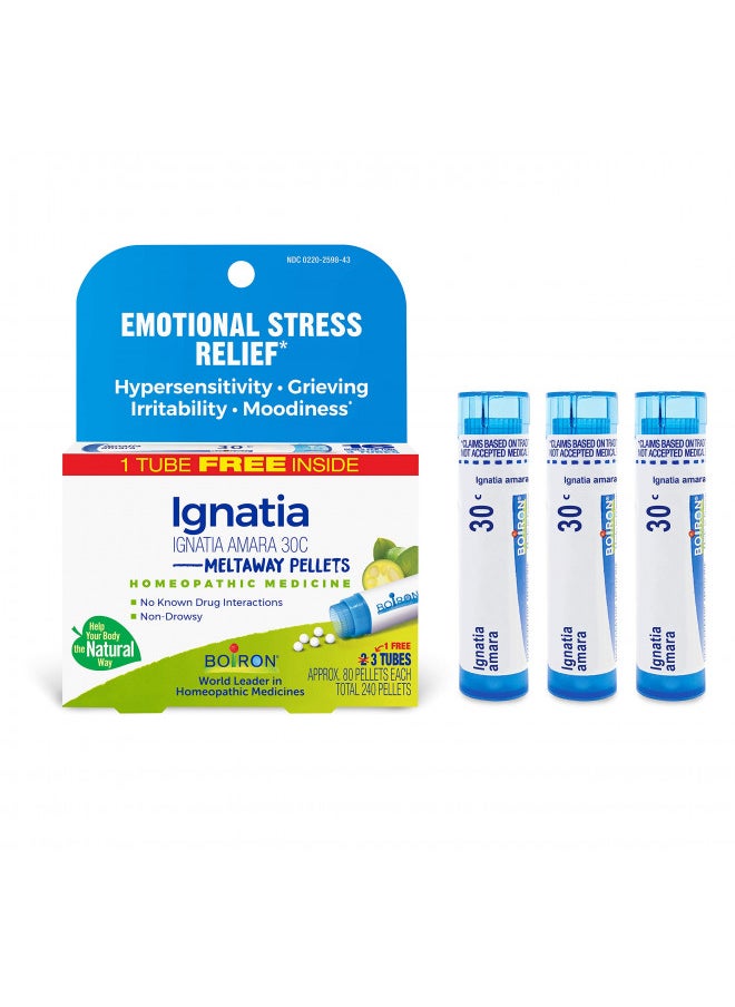 Boiron Ignatia Amara 30C Homeopathic Medicine for Relief from Emotional Stress, Hypersensitivity, Irritability, and Moodiness - 80 Count (Pack of 3)  - Image 1