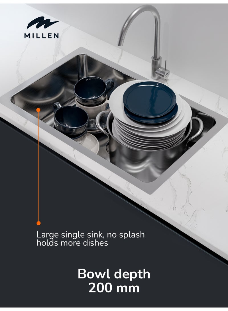 MILLEN Premium Undermount Top Mount Single Bowl Sink – 304 Stainless Steel, Soundproof, Satin Finish - MS7440 - Image 4