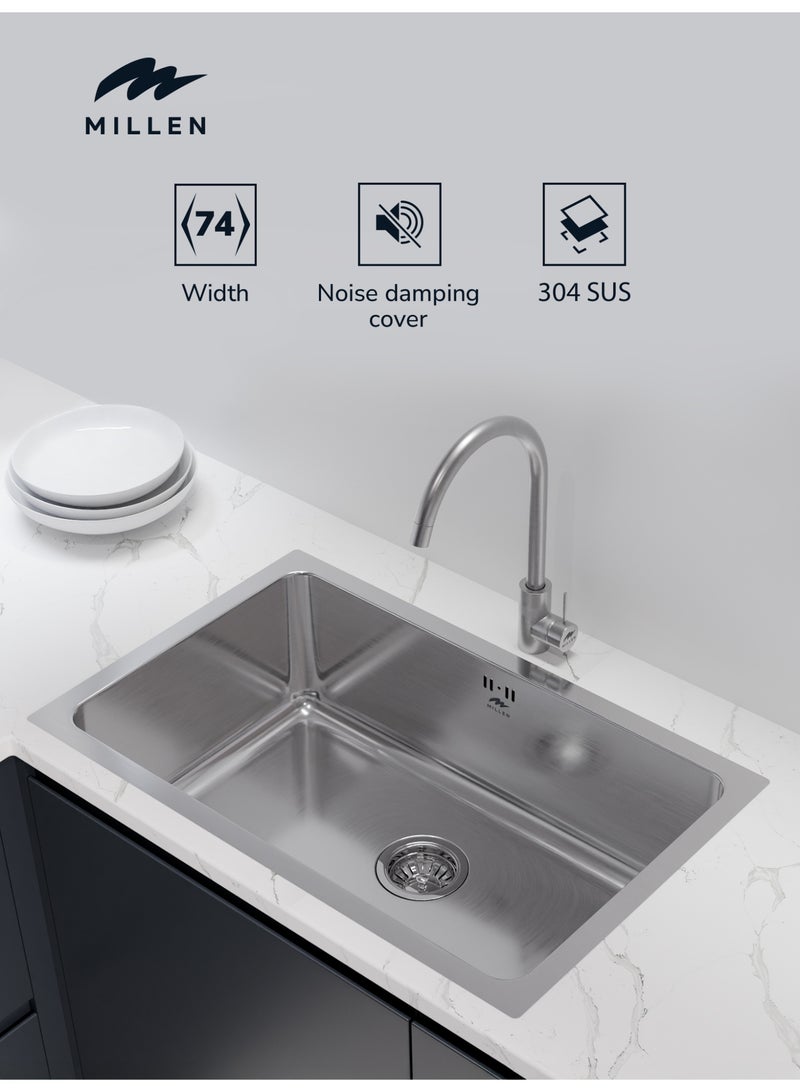 MILLEN Premium Undermount Top Mount Single Bowl Sink – 304 Stainless Steel, Soundproof, Satin Finish - MS7440 - Image 2