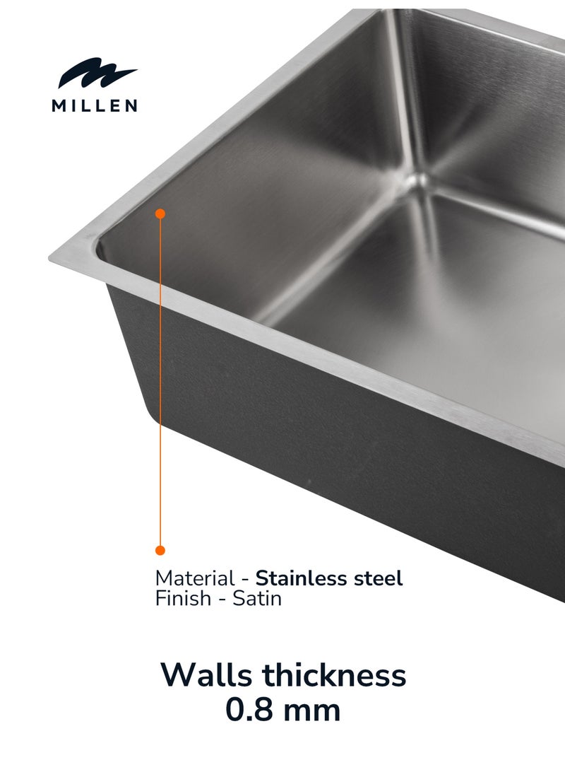 MILLEN Premium Undermount Top Mount Single Bowl Sink – 304 Stainless Steel, Soundproof, Satin Finish - MS7440 - Image 3