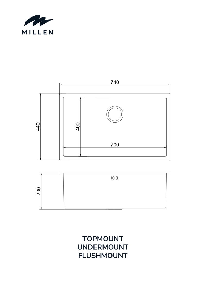 MILLEN Premium Undermount Top Mount Single Bowl Sink – 304 Stainless Steel, Soundproof, Satin Finish - MS7440 - Image 5