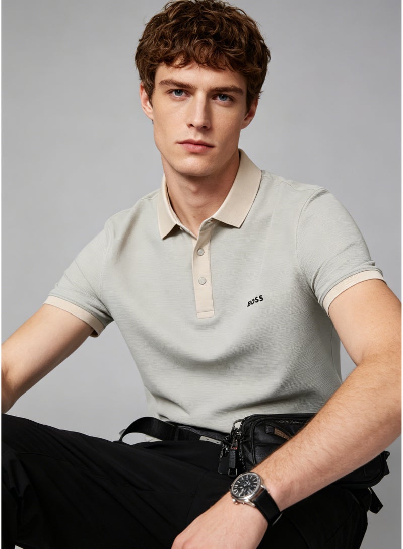BOSS Men’s Elegant Two Tone Collar Short Sleeve Polo Shirt - Light Sage Grey Green - Image 5