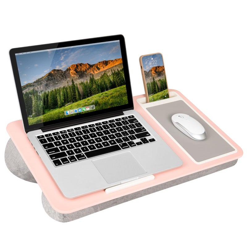 LAPGEAR Home Office Lap Desk with Device Ledge Mouse Pad and Phone Holder Pink Fits up to 156 Inch Laptops Style No 91584
