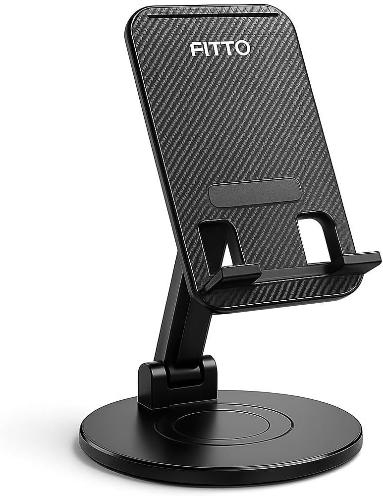 FITTO Foldable Cell Phone Stand For Desk 360-Degree Rotating Holder Universal Mobile Stand - Image 1