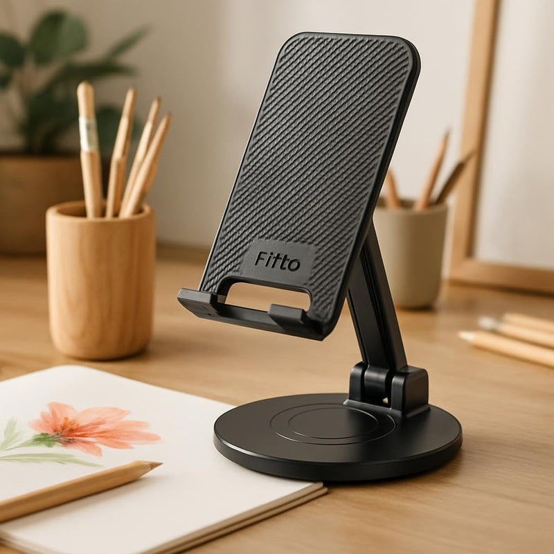 FITTO Foldable Cell Phone Stand For Desk 360-Degree Rotating Holder Universal Mobile Stand - Image 2