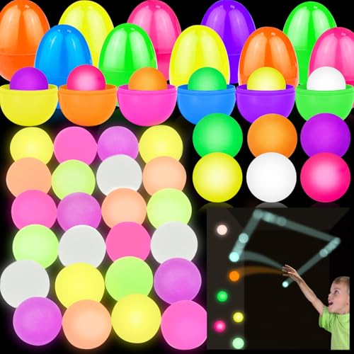 AMENON 24 Pack Prefilled Easter Eggs with Glow in The Dark Bouncy Balls Easter Basket Suffers 6 Colors High Bouncy Balls Stress Relief Fidget Toys Easter Eggs Filled Hunt Prize Party Gift for Kids Boys Girls - Image 1