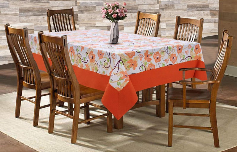 AIRWILL Cotton Floral Pattern 6 Seater Table Cloth Pack of 1 pc (Orange) - Image 4