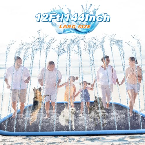 Lewtemi 12 ft Extra Large Non Slip Splash Pad 144 for Adult and Dog Giant Thicken Sprinkler Pool Summer Outdoor Fun Backyard Fountain Mat for Pet DogSquare Style - Image 1