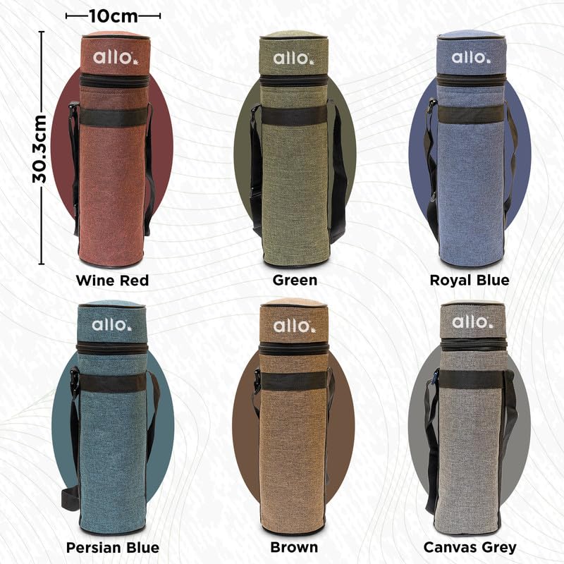 Allo Polyester Thermal Insulated Water Bottle Cover 750ml, 1L to 1.5 Litre - Waterproof Modern Carrier Bag with Adjustable Shoulder Strap & Zipper for Travel, Hiking, Office & School Kids, Green - Image 3